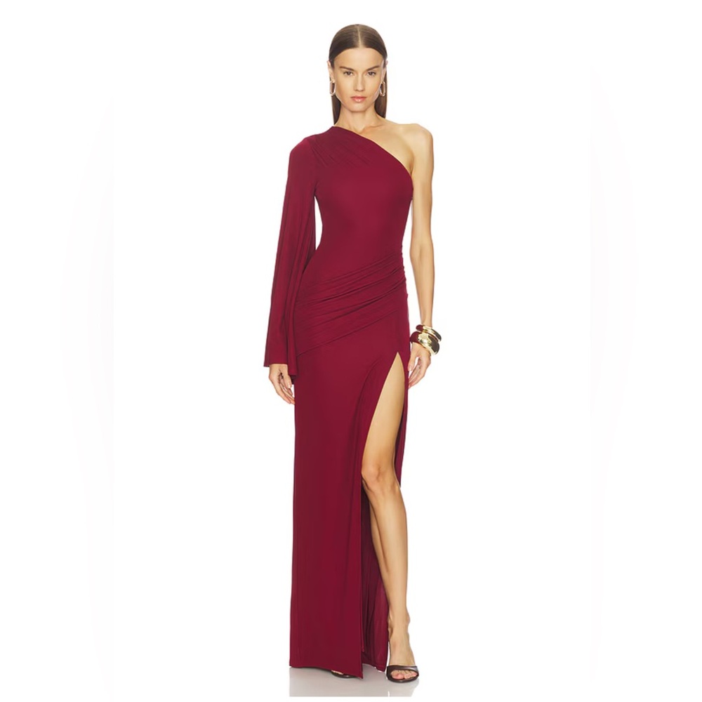 Michael Costello One-Shoulder burgundy Gown